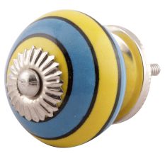 Turquoise And Yellow Striped Ceramic Dresser Knobs